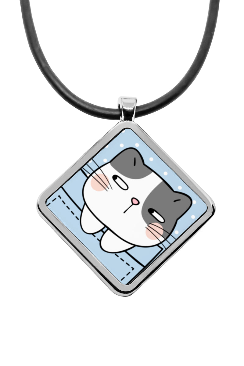 Cute Cat Pockets diamond pendant silver necklace Square charm stainless steel Ornament Funny cartoon kittens cat lovers gift jewelry