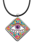Evil Eye diamond pendant silver necklaces for women Square charm stainless steel mexican evil eye decor iridescent holographic pyschedelic jewelry necklaces for women