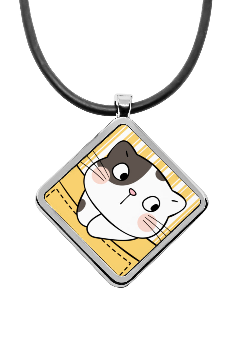 Cute Cat Pockets Dog Tag Military Necklace UV Glow Stainless Pendant A