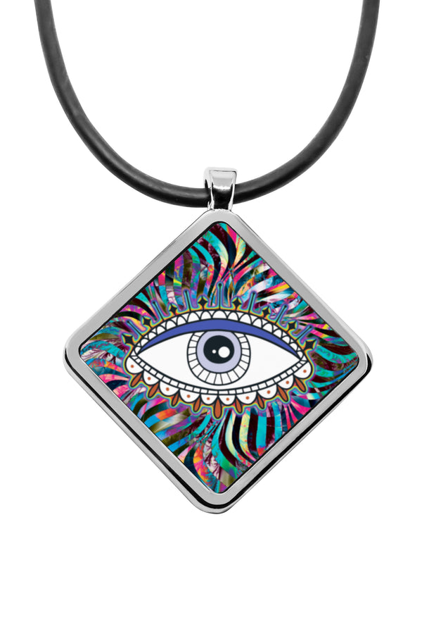 Evil Eye diamond pendant Custom print pendant personalized pendant artwork mexican evil eye decor iridescent holographic pyschedelic jewelry accessory charms cute silver necklaces for women