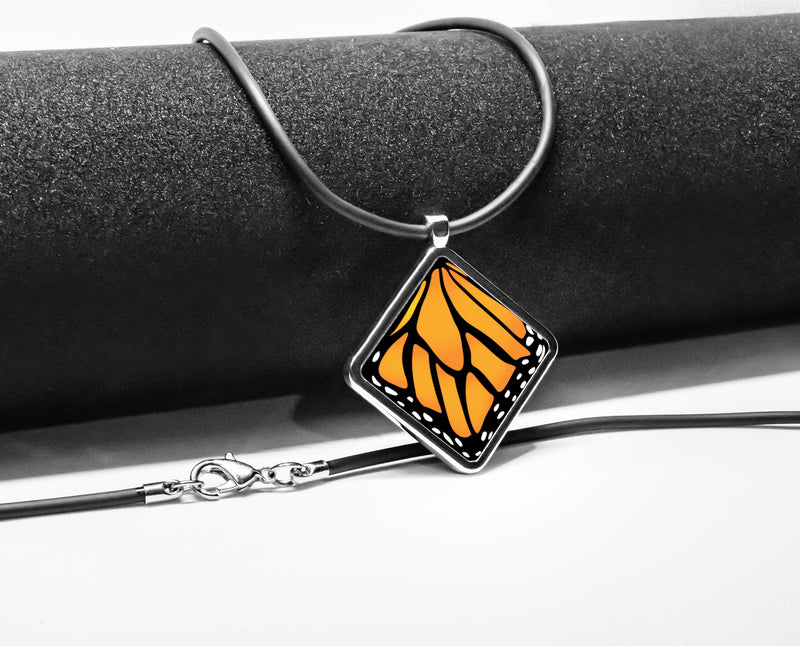 Butterfly Wing diamond pendant silver necklace Square charm stainless steel Monarch Butterfly Pattern gift butterfly jewelry charms