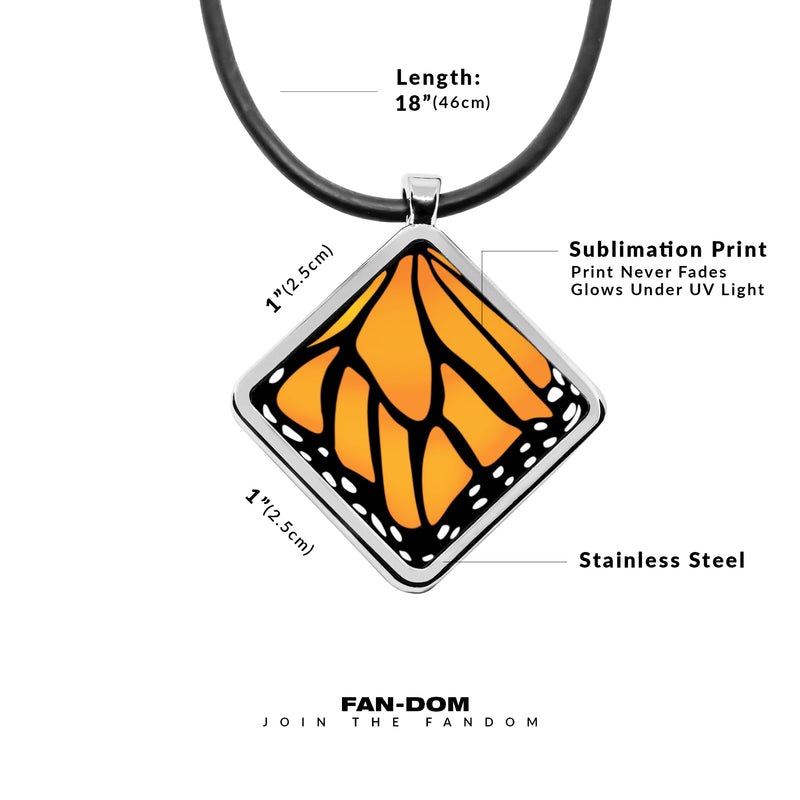 Butterfly Wing diamond pendant silver necklace Square charm stainless steel Monarch Butterfly Pattern gift butterfly jewelry charms
