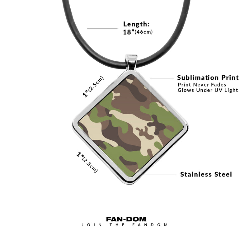 Military Camouflage Pattern diamond pendant silver necklace Square charm stainless steel Army Navy camo Pattern gift jewelry charms