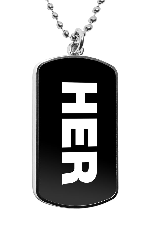 Her She Pronouns Label Dog Tag Military Gender Necklace Stainless Pendant Accessories Gifts LGBT Gay Pride Gifts