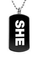 She Her Pronouns Label Dog Tag Military Gender Necklace Stainless Pendant Accessories Gifts LGBT Gay Pride Gifts