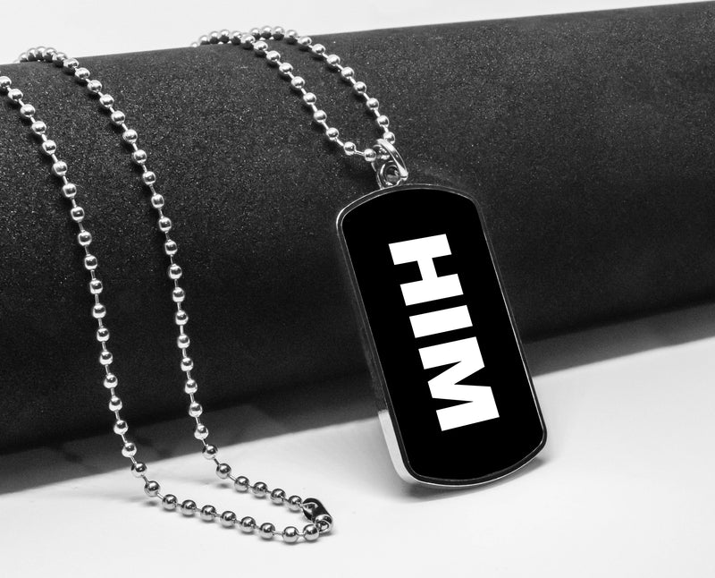 Him Pronouns Label Dog Tag Military Gender Necklace Stainless Pendant Accessories Gifts LGBT Gay Pride Gifts