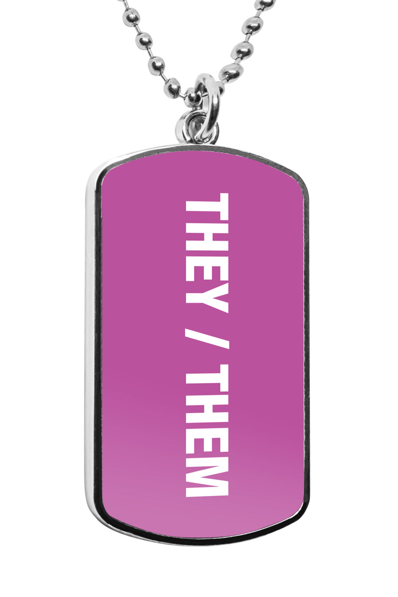 They Them Pronouns Label Dog Tag Military Gender Necklace Stainless Pendant Accessories Gifts LGBT Gay Pride Gifts