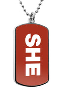 She Pronouns Dog Tag Necklace