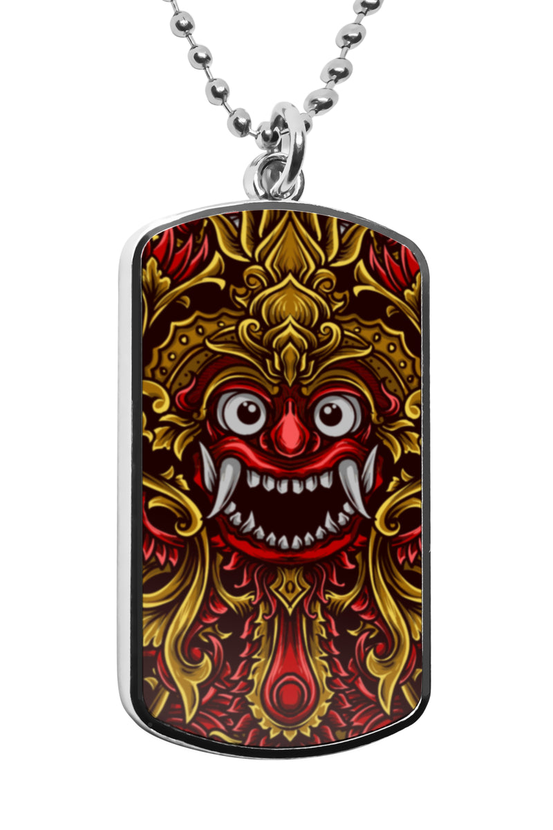 Balinese Barong Mask Dog Tag Military dogtag Colorful Necklace Stainless Pendant Ornament Artwork Decor Bali Culture Indonesia Garuda Accessories Gifts Army Navy Gifts Dogtag Badge fashion