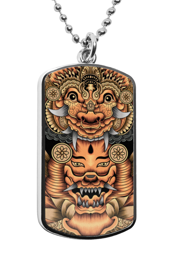 Balinese Barong Mask Dog Tag Military dogtag Colorful Necklace Stainless Pendant ornament artwork decor bali culture indonesia traditional barong garuda rangda cultural charms Accessories personalized Gifts bucky barnes dog tag Gifts