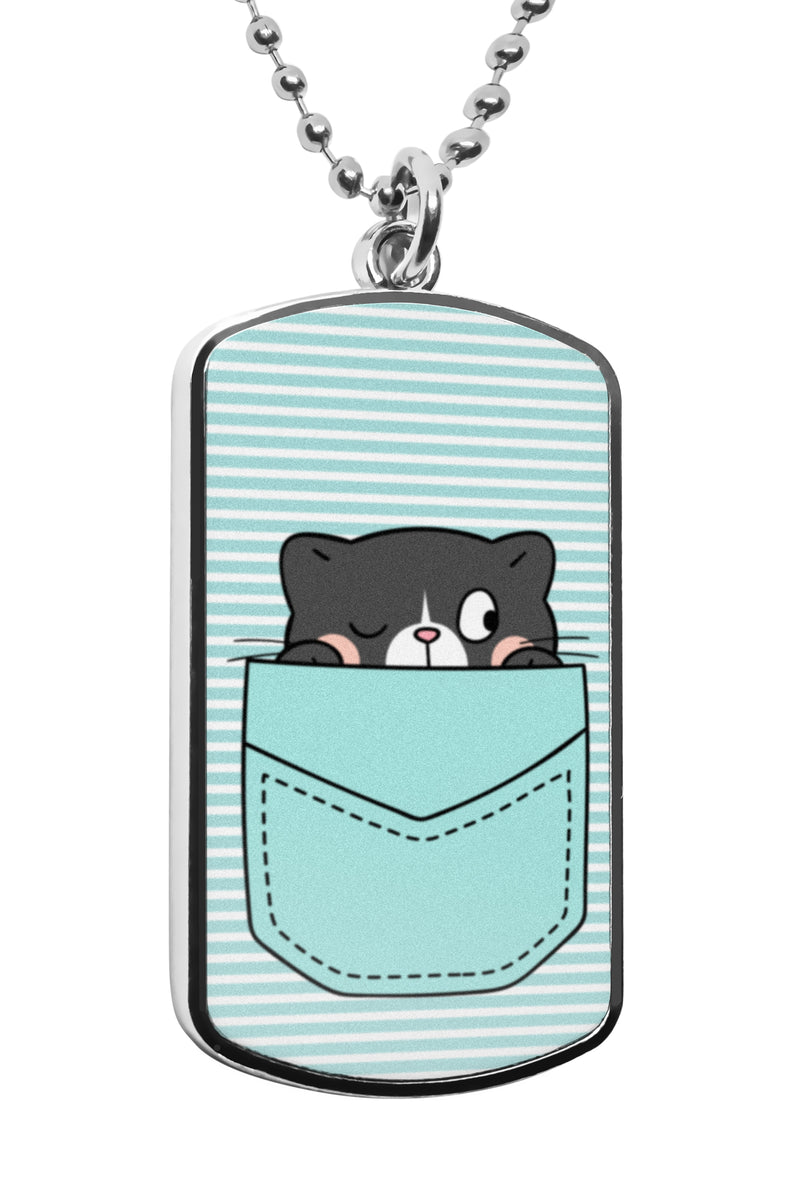 Cute Cat Pockets Dog Tag Military dogtag Colorful Necklace Stainless Pendant Ornament Funny cartoon kittens cat lovers Accessories Gifts Army Navy Gifts Dogtag cat fashion
