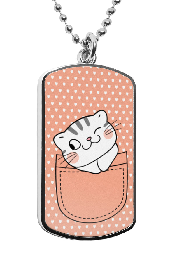 Cute Cat Pockets Dog Tag Military dogtag Colorful Necklace Stainless Pendant Ornament Funny cartoon kittens cat lovers Accessories Gifts Army Navy Gifts Dogtag cat fashion