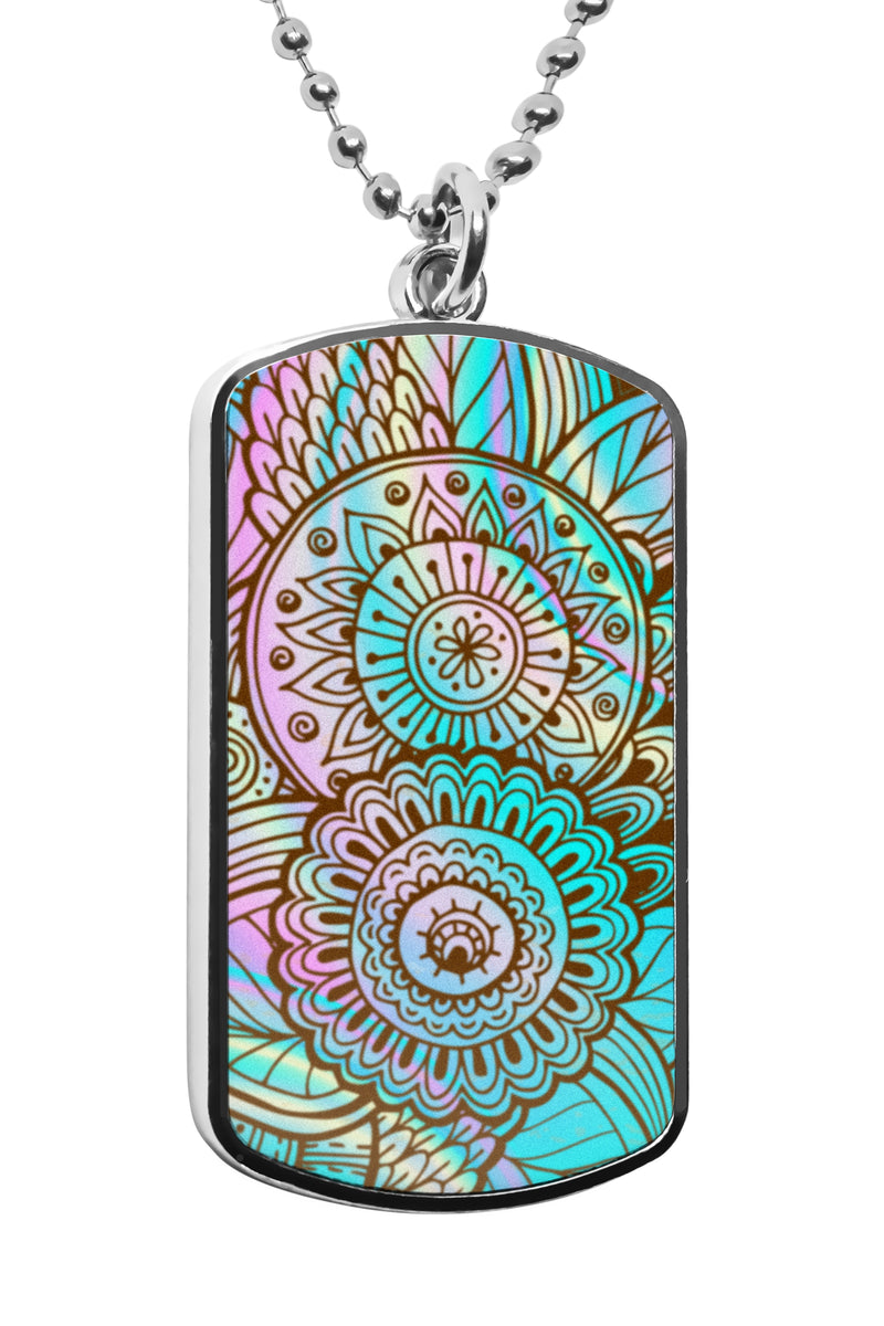 Henna Tattoo Dog Tag Military dogtag Colorful Necklace Stainless Pendant holographic iridescent rainbow stencil Accessories personalized Gifts bucky barnes dog tag Gifts