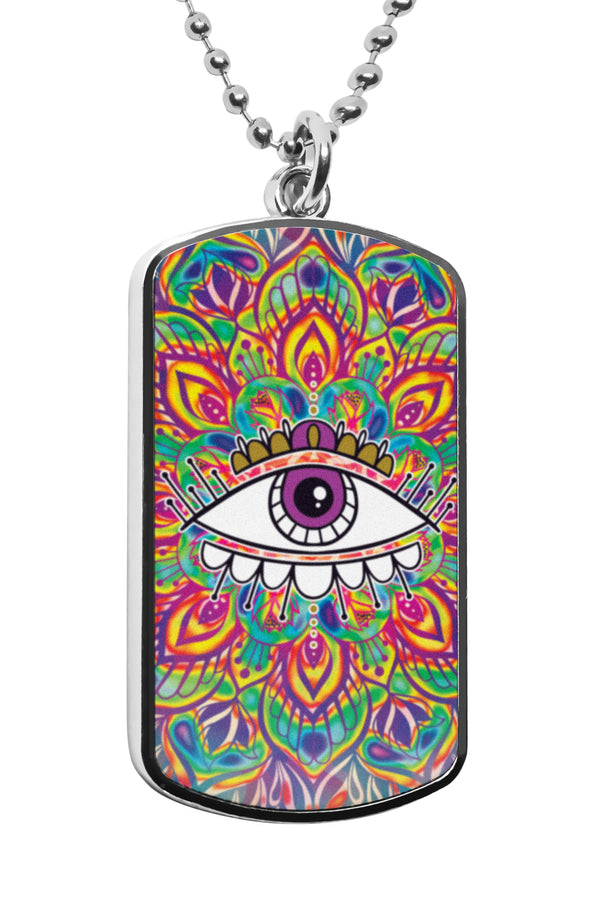 Evil Eye Dog Tag Military dogtag Colorful Necklace Stainless Pendant artwork mexican evil eye decor iridescent holographic pyschedelic charms Accessories personalized Gifts bucky barnes dog tag Gifts