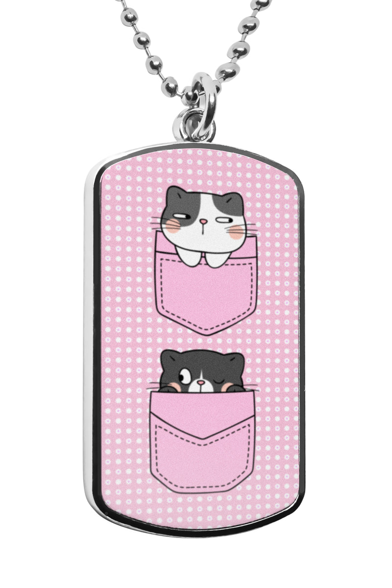Cute Cat Pockets Dog Tag Military Necklace UV Glow Stainless Pendant Accessories Funny cartoon kittens cat lovers Army Navy Gifts