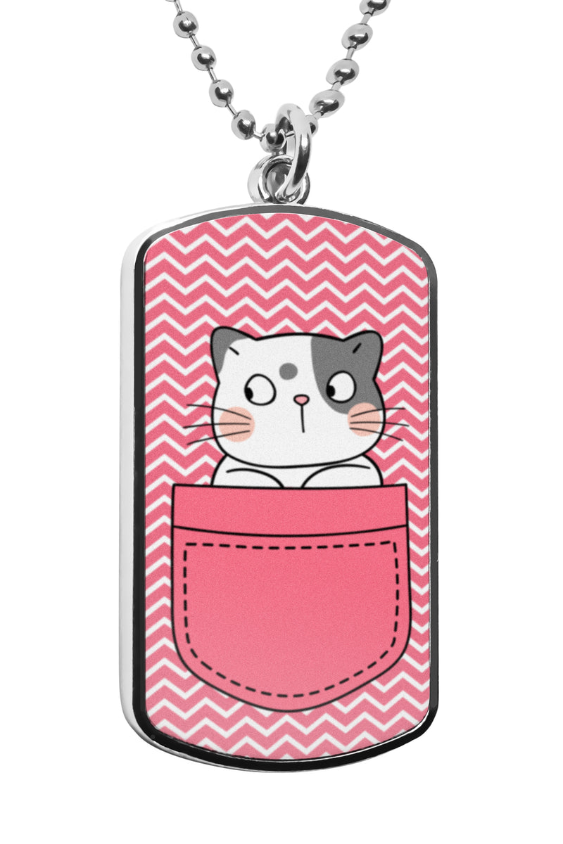 Cute Cat Pockets Dog Tag Military Necklace UV Glow Stainless Pendant Accessories Funny cartoon kittens cat lovers Army Navy Gifts