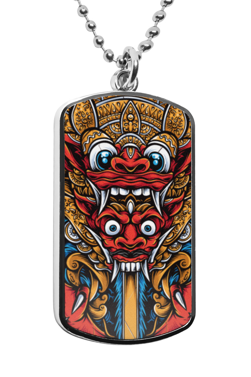 Balinese Barong Mask Dog Tag Military Necklace UV Glow Stainless Pendant Accessories Ornament Artwork Decor Bali Culture Indonesia Garuda Army Navy Gifts
