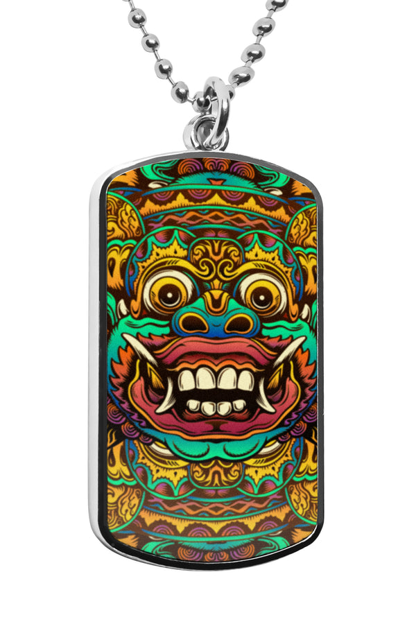 Balinese Barong Mask Dog Tag Military dogtag Colorful Necklace Stainless Pendant Ornament Artwork Decor Bali Culture Indonesia Garuda Accessories Gifts Army Navy Gifts Dogtag Badge fashion