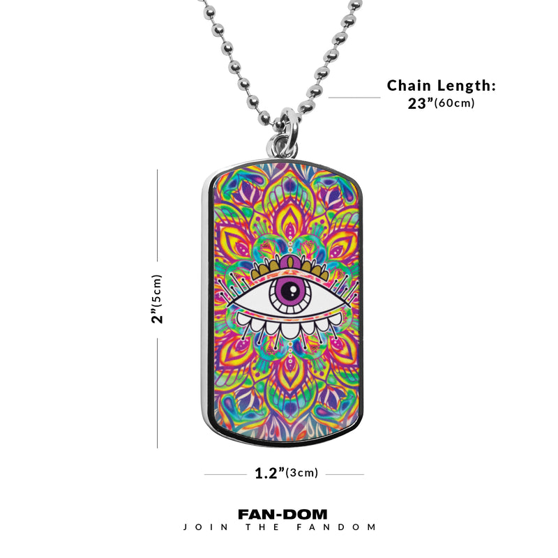 Evil Eye Dog Tag Military Necklace UV Glow Stainless Pendant Accessories artwork mexican evil eye decor iridescent holographic pyschedelic Dog tags Army Navy Gifts