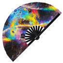 Galaxy hand fan foldable bamboo circuit rave hand fans Dreamy Fantasy Space Rainbow Nebula Stars Milky Way Abstract Universe party gear gifts music festival rave accessories 