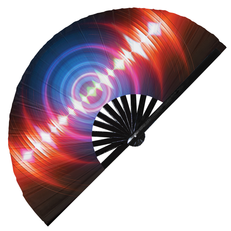 Equalizer hand fan foldable bamboo circuit rave hand fans Sound Waves effect oscillating stereo music audio pulse Fan outfit party gear gifts music festival rave accessories