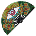 Evil Eye Hand Fan UV Glow Ornament Artwork Mexican Evil Eye Decor Iridescent Holographic pyschedelic Bamboo Japanese Folding Fan