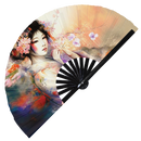 Geisha hand fan foldable bamboo circuit rave hand fans Rainbow Acid Japanese Geisha Sakura Blossoms party gear gifts music festival rave accessories