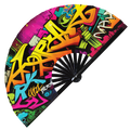 Graffiti Spray Paint hand fan foldable bamboo circuit rave hand fans Rainbow Galaxy party gear gifts music festival rave accessories