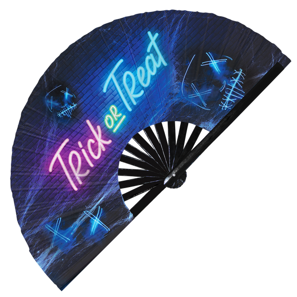Trick or Treat Foldable Handheld Fan UV Glow Folding Fan Festival Events Rave Fan Halloween Graphic Satin Bamboo Fan Halloween Costume Accessories