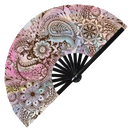 Henna Foldable Hand fan UV glow Colorful Holographic Psychedelic black Henna style Inkbox Tattoo Art Iridescent large hand fan UV reactive fans Trippy Rave fan