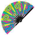 Hippie hand fan foldable bamboo circuit rave hand fans Groovy Retro Funky Disco Hippy 70's  Fan outfit party gear gifts music festival rave accessories