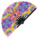 Hippie hand fan foldable bamboo circuit rave hand fans Groovy Retro Funky Hippy 70's 60's Psychedelic Rainbow Fan outfit party gear gifts music festival rave accessories