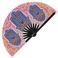 Hamsa hand fan foldable bamboo circuit rave hand fans Mandala Amulet Hand Fatima Eye tattoo Fan outfit party gear gifts music festival rave accessories