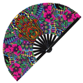 Hamsa hand fan foldable bamboo circuit rave hand fans Mandala Amulet Hand Fatima Eye tattoo religious symbol floral ornate Fan outfit party gear gifts music festival rave accessories