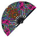 Hamsa hand fan foldable bamboo circuit rave hand fans Mandala Amulet Hand Fatima Eye tattoo religious symbol floral ornate Fan outfit party gear gifts music festival rave accessories