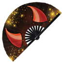 Devil Horn Angel Halo Hand Fan UV Glow Foldable Bamboo Fan Satan Red Horn Angelic Halo Good Evil Halloween Accessory Costume Outfit Head Hoop angel ring saints circle shiny halo Handheld Fans