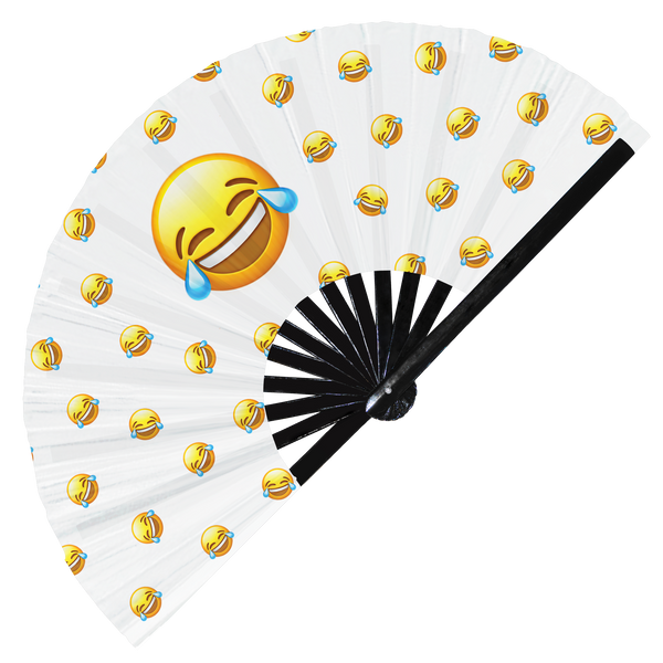 Emoji Hand Fan UV Glow Foldable Bamboo Fan IOS Emoticon Smiley Heart Like Cry Love High Five Stickers Icons Handheld Fans