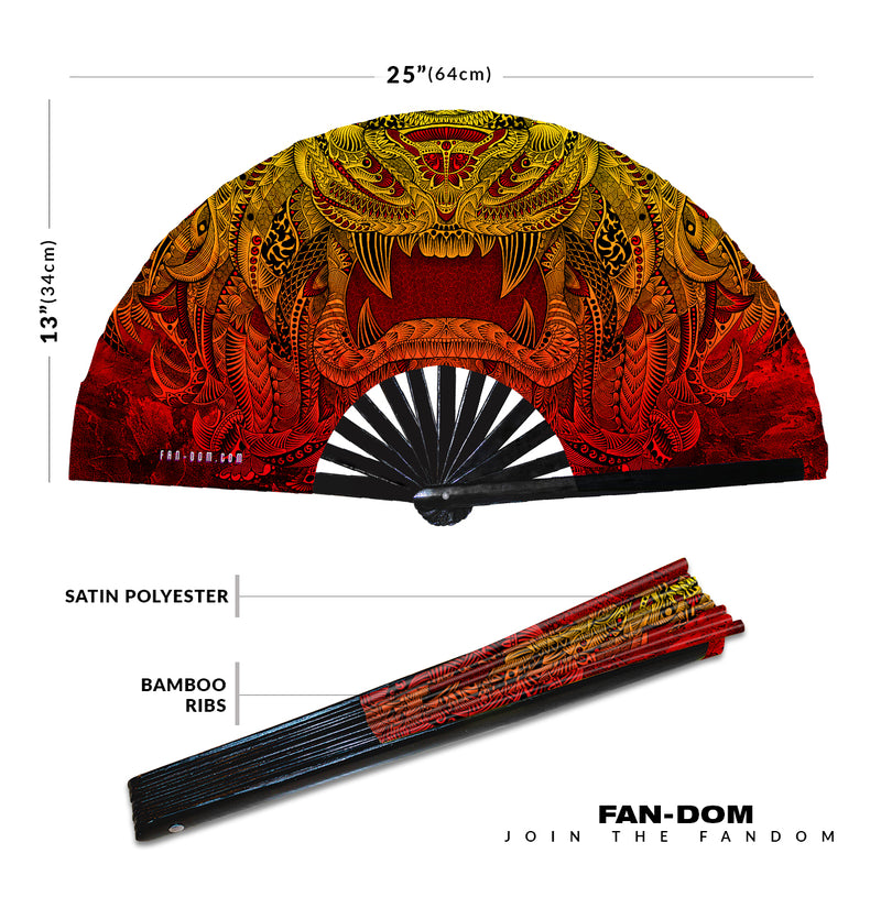 Lion Line Art Foldable Hand Fan UV Glow Colorful Holographic Lion Large Bamboo Hand Fan pyschedelic Reactive Fans Trippy Hand Fan Rave Fan