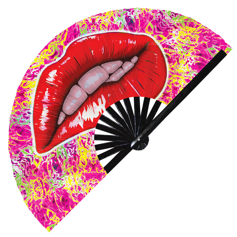 Lips Hand Fan Foldable Bamboo Cute Sexy Lips Gloss Lipstick Chapstick Lip Balm Circuit Rave Hand Fans Outfit Party Gear Gifts Music Festival Rave Accessories