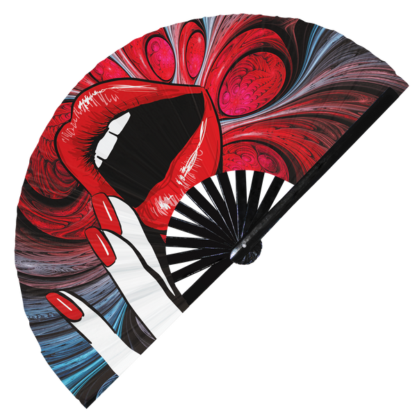 Lips Hand Fan Foldable Bamboo Cute Lip Gloss Lipstick Chapstick Lip Balm Circuit Rave Hand Fans Outfit Party Gear Gifts Music Festival Rave Accessories lip liner lip mask red lips print sexy lips seductive lips pattern print