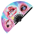 Lips Hand Fan Foldable Bamboo Cute Sexy Lips Gloss Lipstick Chapstick Lip Balm Circuit Rave Hand Fans Outfit Party Gear Gifts Music Festival Rave Accessories