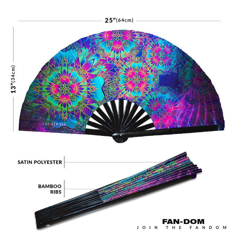 Mandala Hand fan Decorative bamboo folding fan handheld fan foldable Mandala clack fan UV glow rave fans Bamboo Hand Fan for Women and Men – Big Folding Fan – Chinese Fan for Festivals