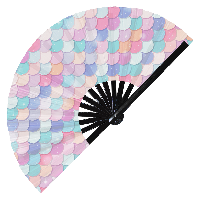 Mermaid Scales UV Foldable Hand Fan | Snap Fan Festival Sirena Large Hand Fan Summer Mermaid Scales fins Hand Fan