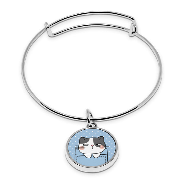Cute Cat Pockets Fluorescent print Wrapped Hinge Cuff Bracelet with pendant Funny Cartoon Kittens cat Lovers Delicate Thin Cuff Bangle Metal Stainless Cuffed bracelet
