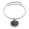 Military Camouflage Fluorescent print Wrapped Hinge Cuff Bracelet with pendant Army Gifts Camo Print Pattern Delicate Thin Cuff Bangle Metal Stainless Cuffed bracelet
