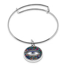 Evil Eye Fluorescent print Wrapped Hinge Cuff Bracelet with pendant ornament artwork mexican evil eye decor iridescent holographic pyschedelic Delicate Thin Cuff Bangle Metal Stainless Cuffed bracelet