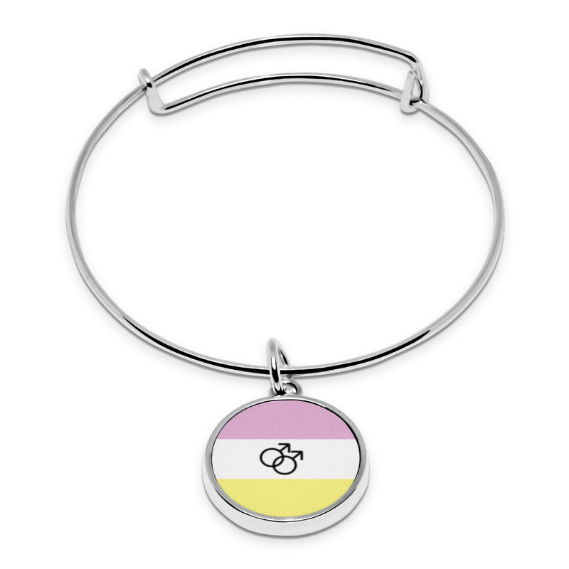 Pride LGBT Flags Fluorescent print Wrapped Hinge Cuff Bracelet with pendant Agender Aromantic Bigender Butch Leather Polyamory Pride Delicate Thin Cuff Bangle Metal Stainless Cuffed bracelet