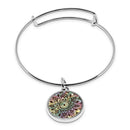 Henna Fluorescent print Wrapped Hinge Cuff Bracelet with pendant Colorful Holographic Psychedelic Henna Tattoo Art Iridescent Delicate Thin Cuff Bangle Metal Stainless Cuffed bracelet