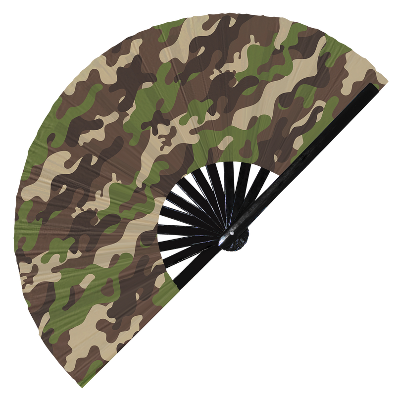 Military Camouflage Pattern Foldable Large Hand Fan UV Glow Accessories Costume Wear UV Fans Outfit Rave Festival Fan