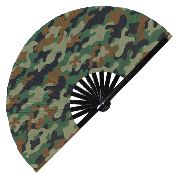 Military Camouflage Pattern Foldable large Hand fan UV glow Accessories Costume Wear UV fans Outfit Rave Festival Party fan for men and women